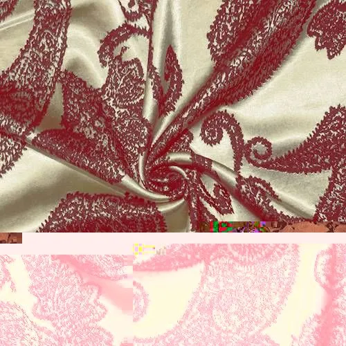 1 3/8 YD PC-Tan Beige/Black Floral Stretch Damask Fabric