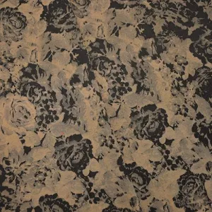 1 3/8 YD PC-Tan Beige/Black Floral Stretch Damask Fabric