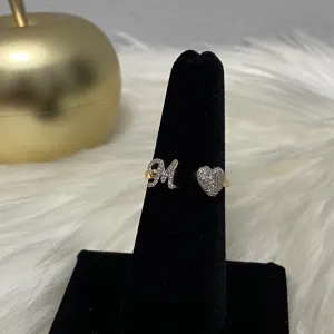 10K Yellow Gold Diamond Heart - Letter M Ring 0.20Ct Dia / 1.8gr / Size 6.5