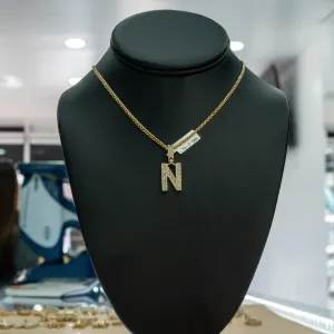 10K Yellow Gold Letter N Pendant With Diamond 0.94Ct / 3.1gr