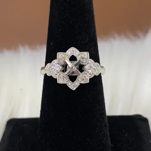 14K White Gold Diamond Flower Wedding Setting No Stone Engagement Ring 0.95Ct Dia / 4.5gr / Size 6