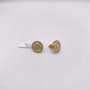 14K Yellow Gold Circle Diamond Stud Earrings 1.59Ct / 3.8gr