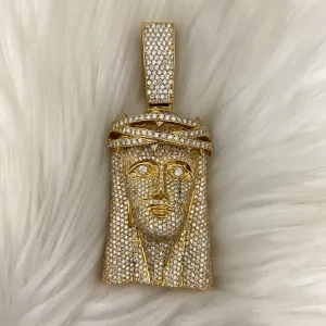 14K Yellow Gold Jesus Face Pendant 16Ct Dia Vs Natural Diamonds / 84.4gr / 3.5in