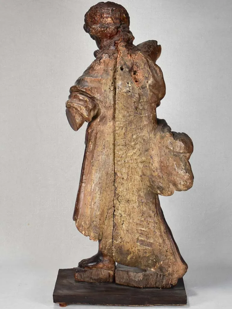 17th-century wooden sculpture of an angel 30"