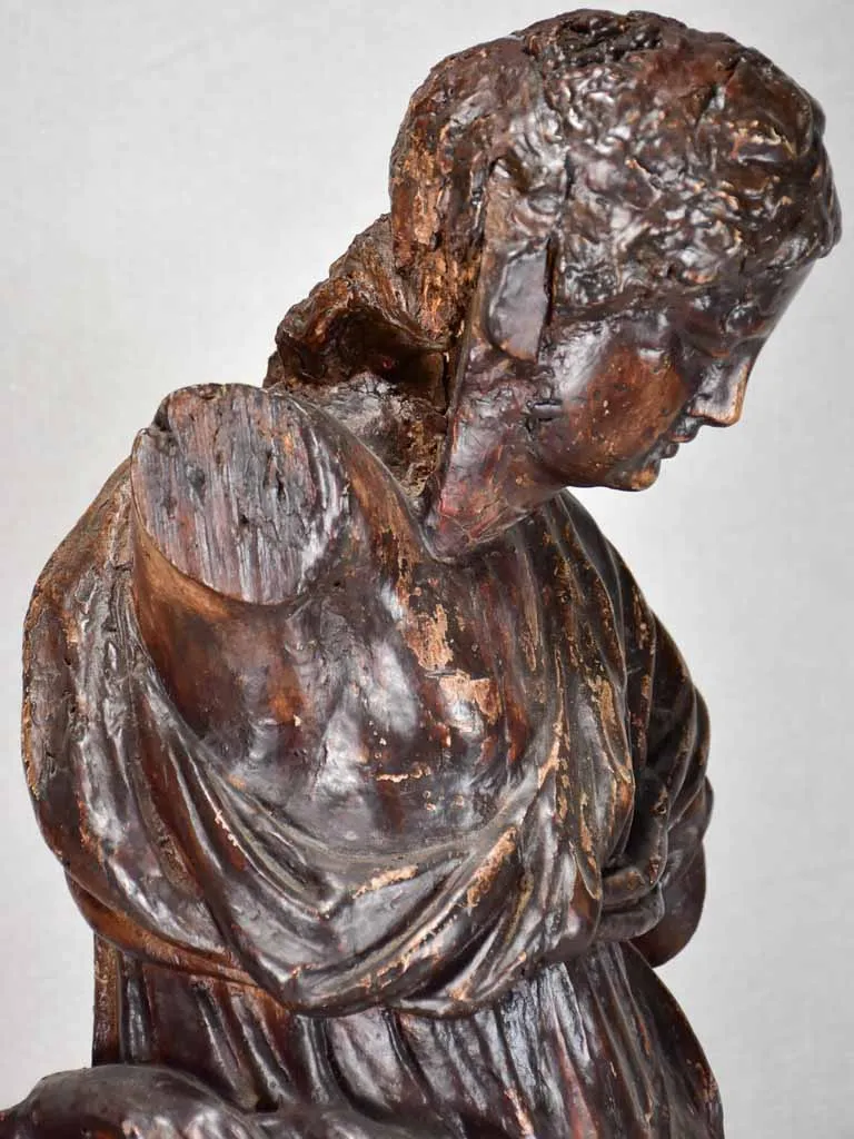 17th-century wooden sculpture of an angel 30"