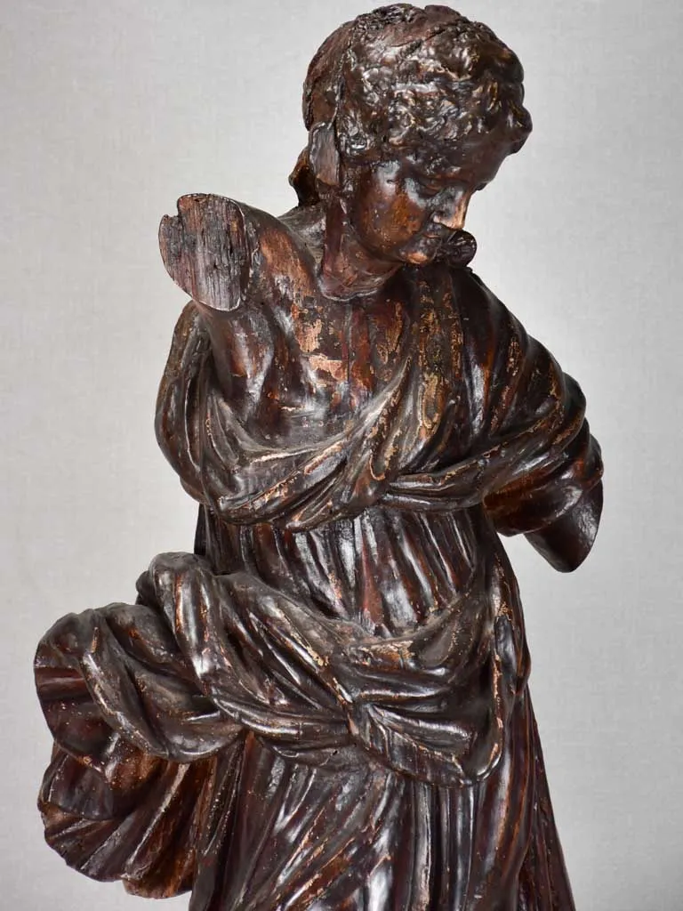 17th-century wooden sculpture of an angel 30"