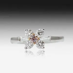 18kt White Gold Floral Pink and White Diamond ring