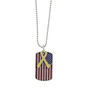 1928 Jewelry American Flag Dog Tag With Yellow Ribbon Pendant Necklace 24"