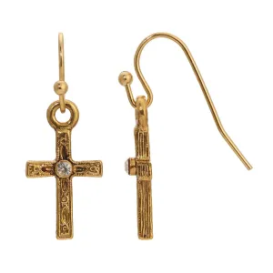 1928 Jewelry Golden Elegance Cross & Clear Crystal Drop Earrings