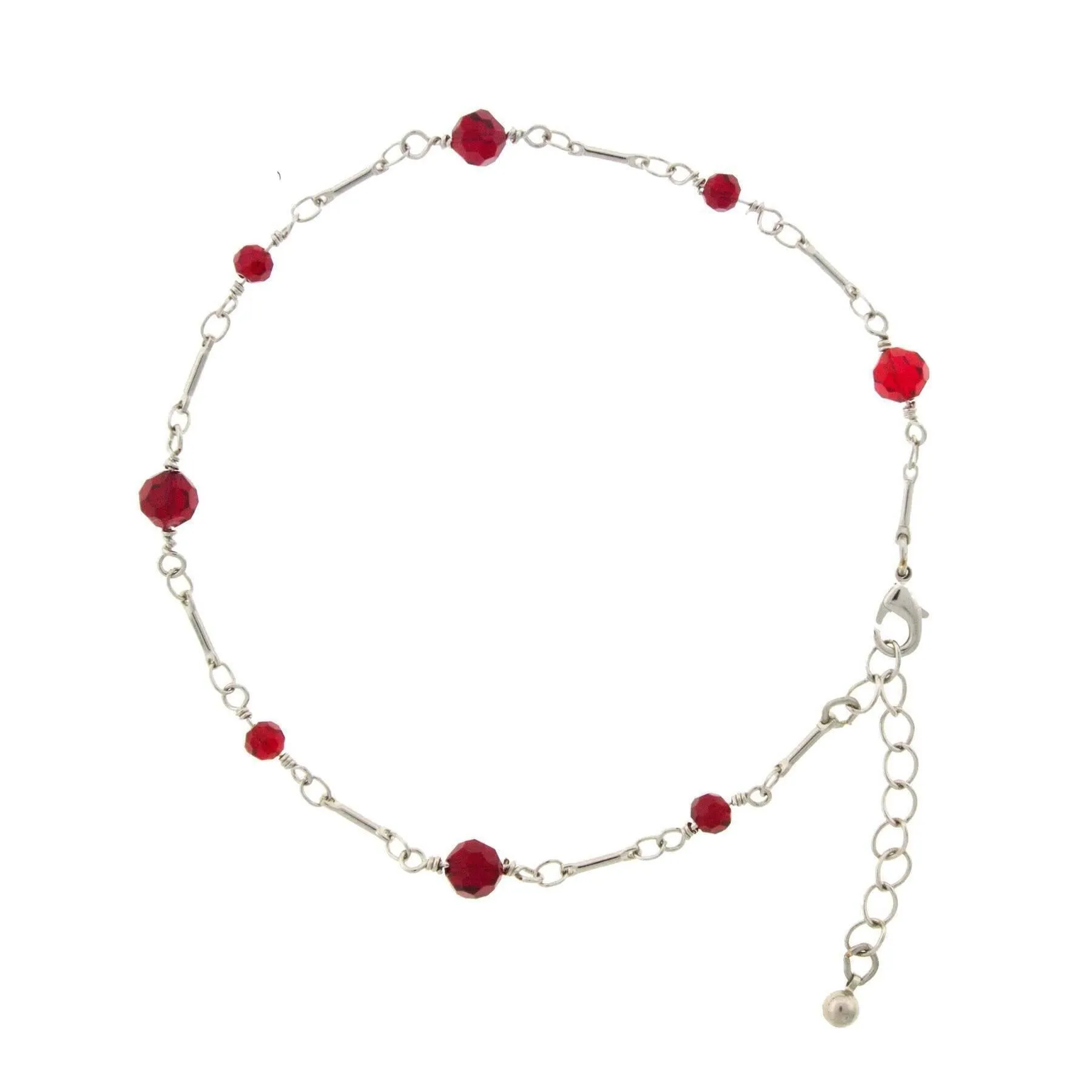 1928 Jewelry Red Beaded Crystal Chain Anklet 9"    1.5" Extension