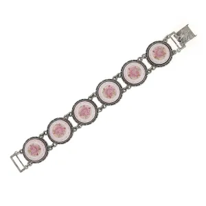 1928 Jewelry Round Blue & Pink Rose Stone Link Bracelet