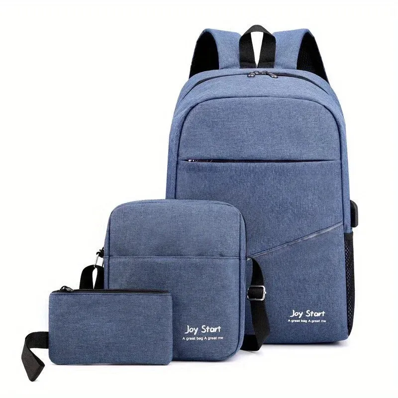 3pcs/set Casual Simple Fashion Large Capacity Backpack, 15.6 Inch Laptop Bag, Travel Backpack