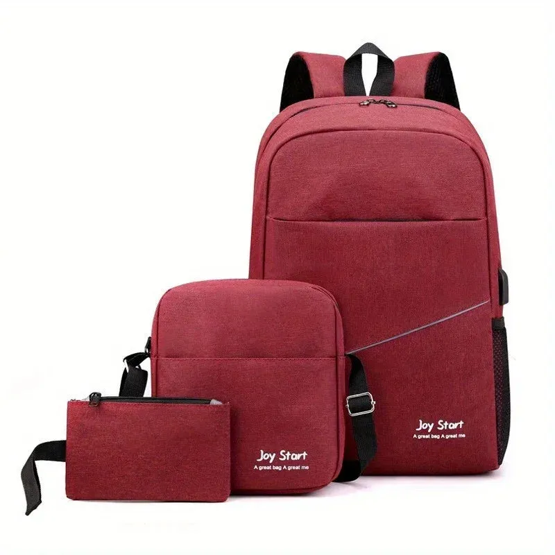 3pcs/set Casual Simple Fashion Large Capacity Backpack, 15.6 Inch Laptop Bag, Travel Backpack