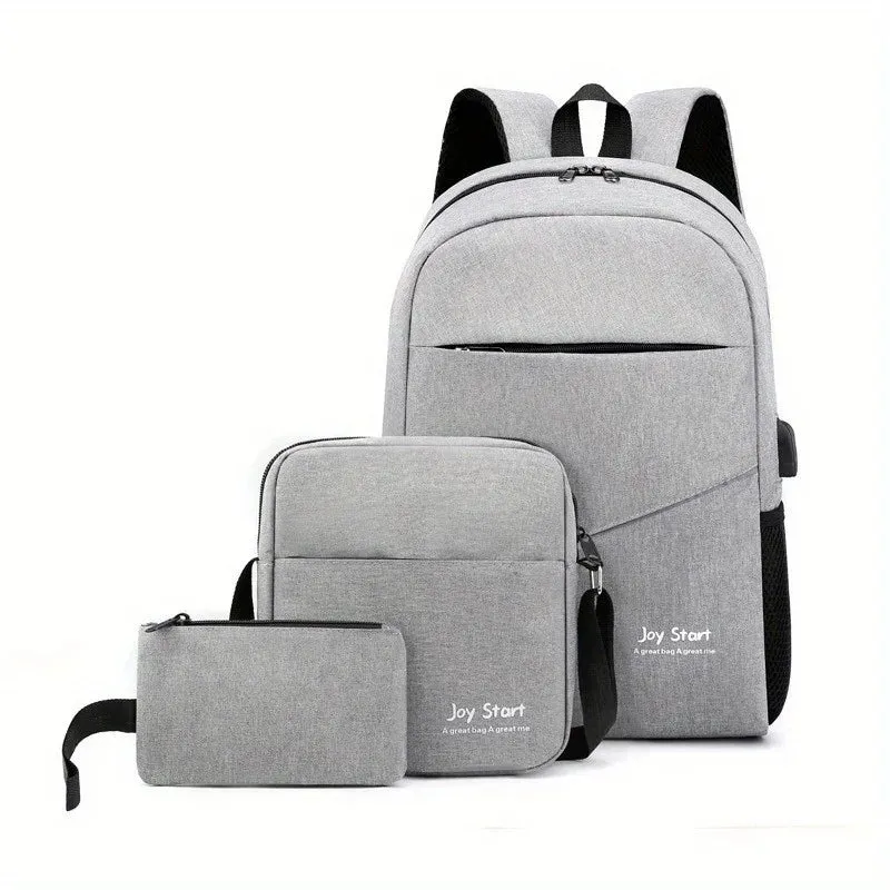 3pcs/set Casual Simple Fashion Large Capacity Backpack, 15.6 Inch Laptop Bag, Travel Backpack