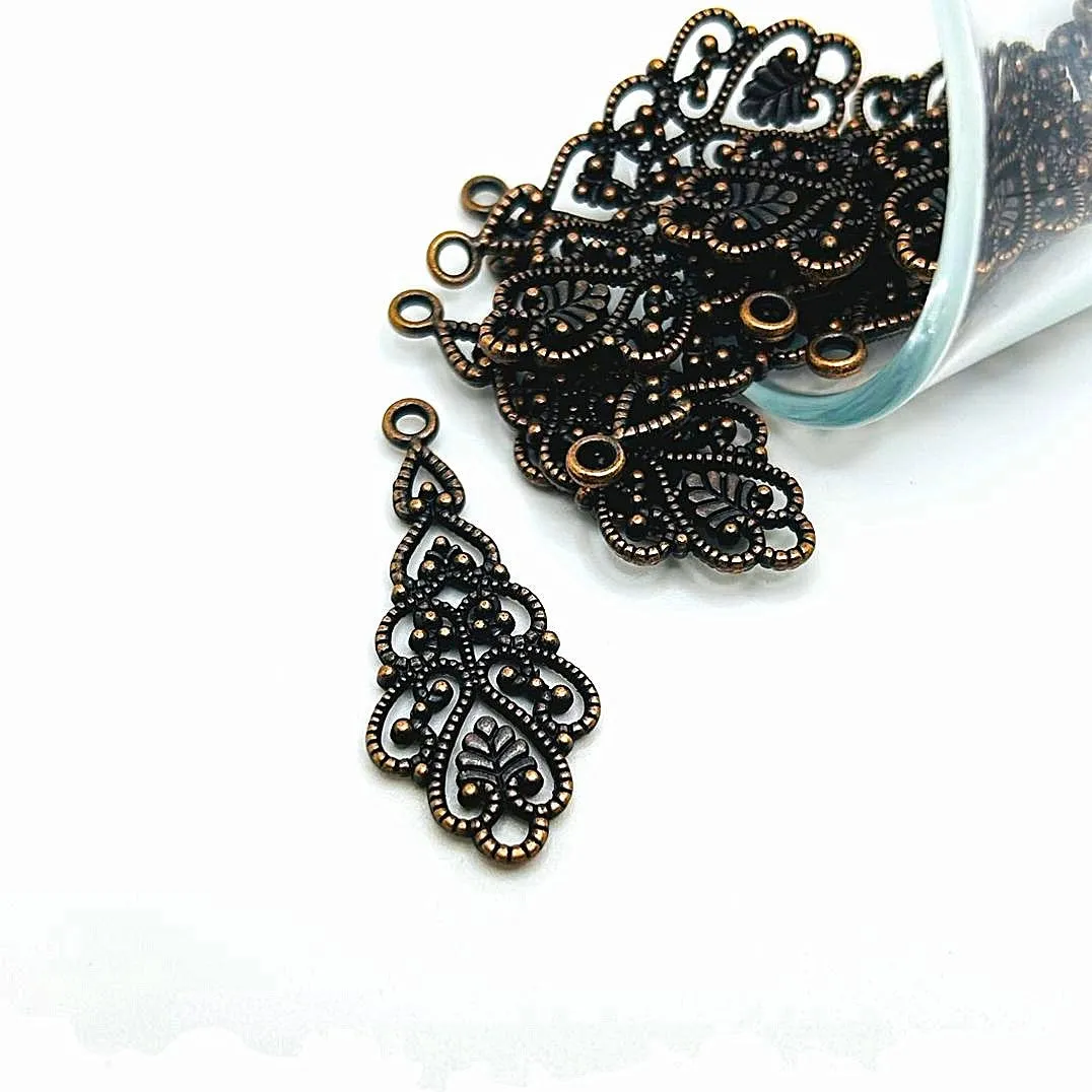 4, 20 or 50 Pieces: Antique Copper Filigree Teardrop Pendants