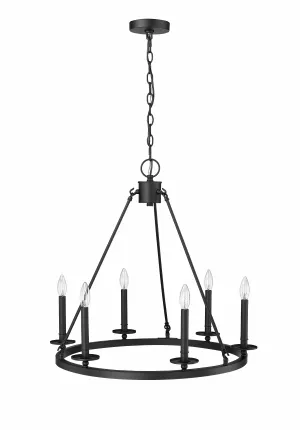 6 Lamps Florence Chandelier - Matte Black - 26in Diameter - E12 Candelabra Base