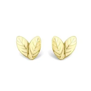 9ct Gold Double Leaf Stud Earrings, Natural Elegance, 9mm, 0.80g, Gift Box Included