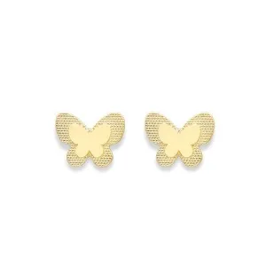 9ct Gold Satin Butterfly Stud Earrings, Whimsical Charm, 10mm, 1.10g, Gift box included