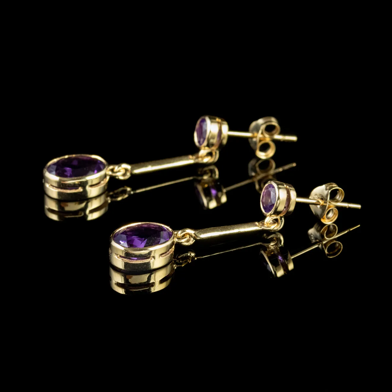 Amethyst Double Drop Earrings 9Ct Gold