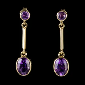 Amethyst Double Drop Earrings 9Ct Gold