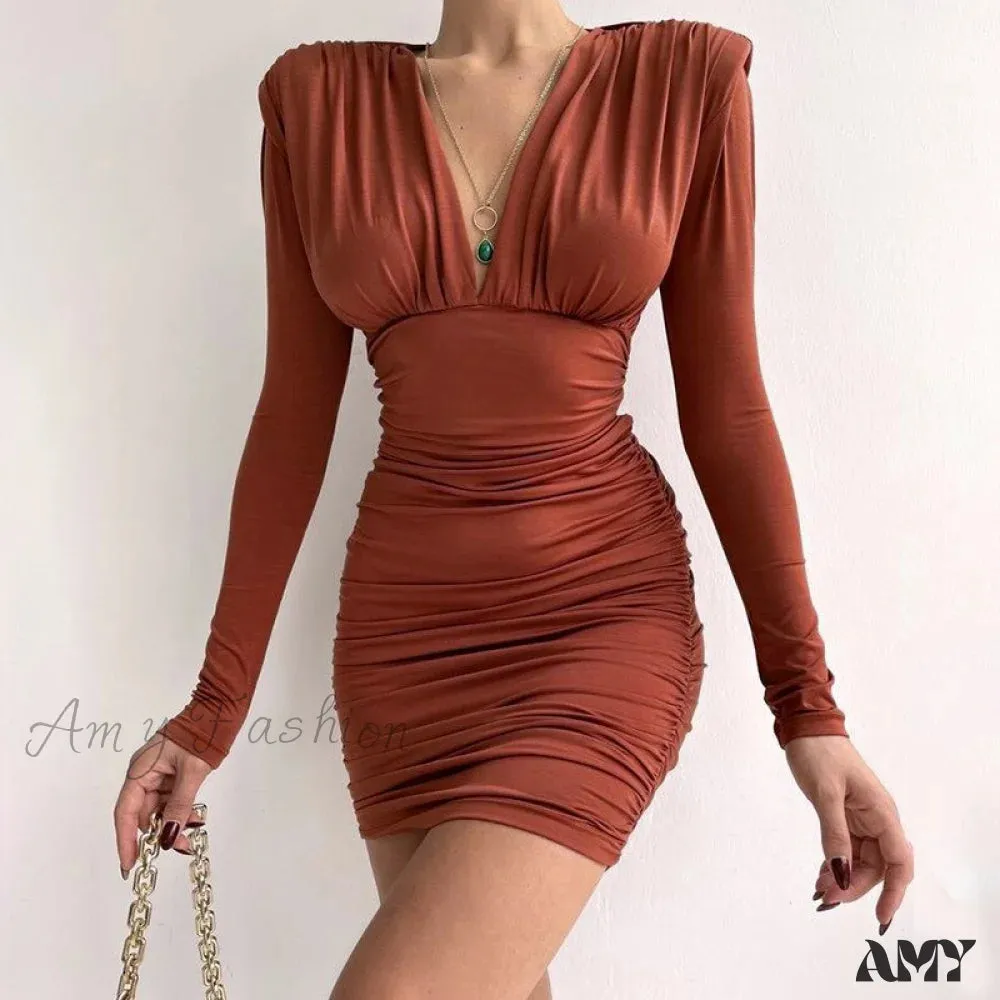 Amy Fashion - Autumn V Neck Velvet Dress