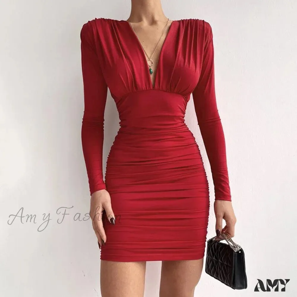 Amy Fashion - Autumn V Neck Velvet Dress