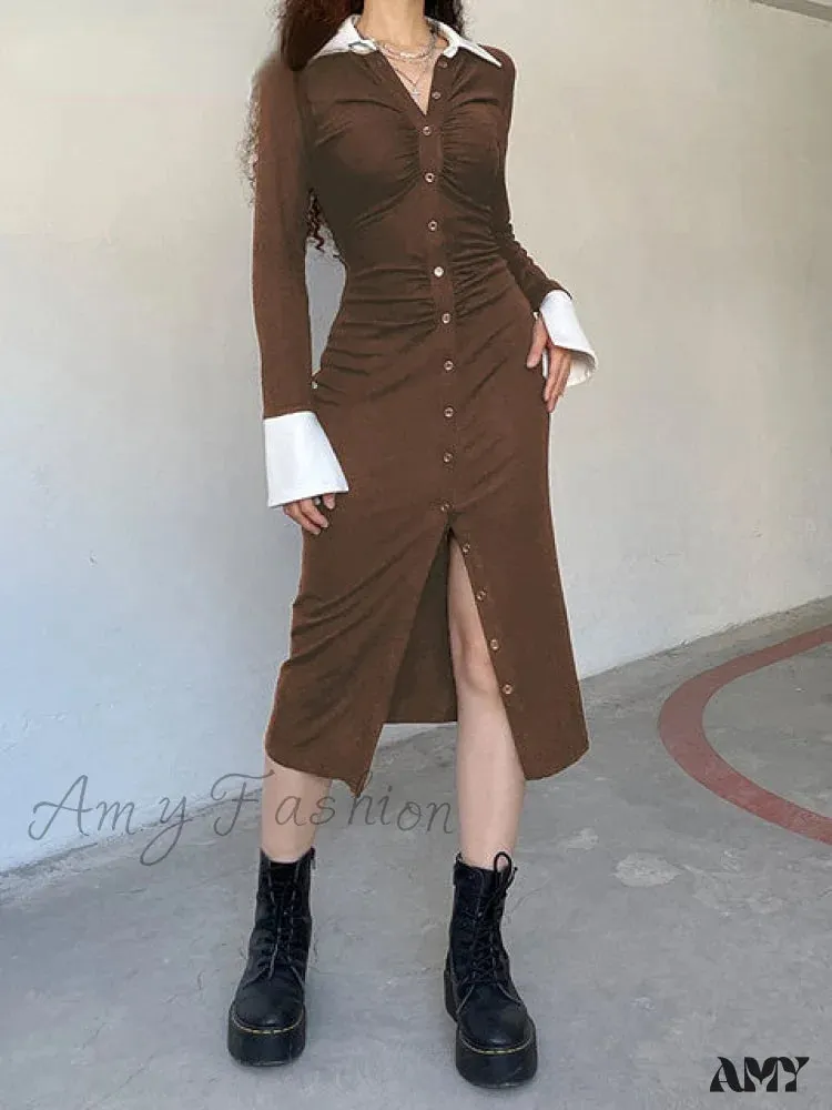 Amy Fashion - Office Lady Button Knitted Long Dress