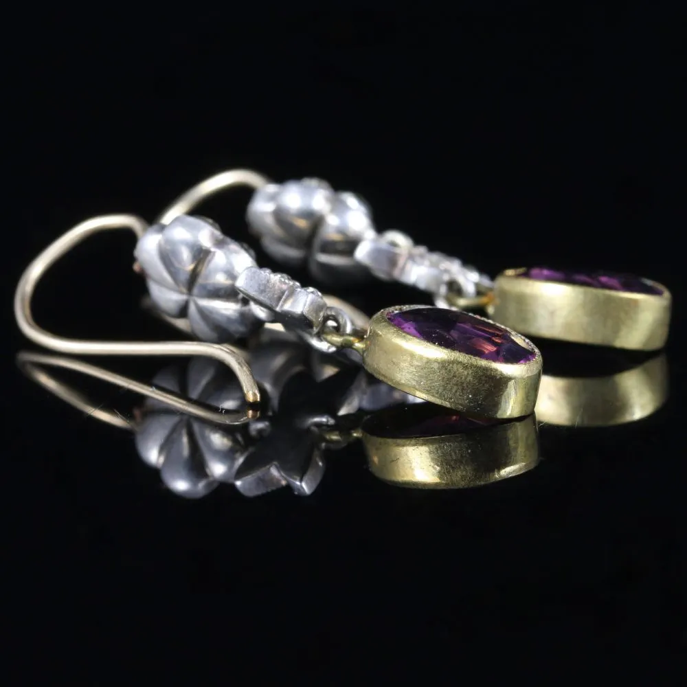 Antique Edwardian Purple Paste Drop Earrings Silver Gold