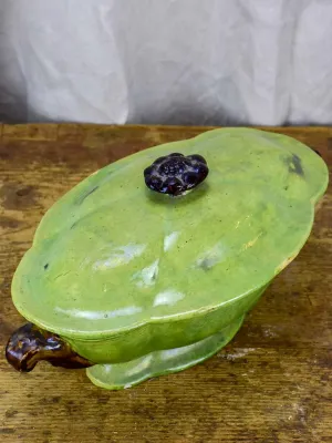 Antique French vegetable tureen from Dieulefit - green glaze