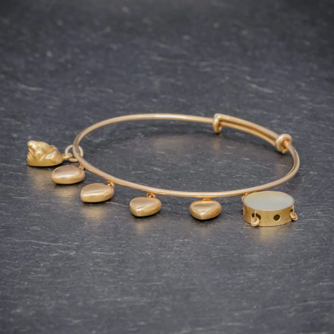 Antique Victorian Heart Charm Bangle 15Ct Gold Circa 1900