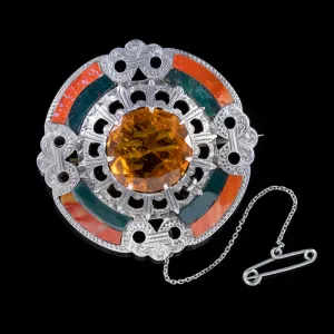 Antique Victorian Scottish Paste Agate Brooch Silver Dated 1845