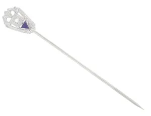 Art Deco Sapphire and Diamond Antique Stickpin in 14 Karat White Gold