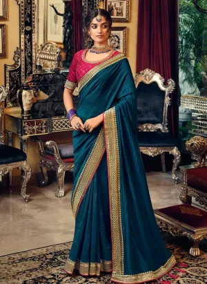 Art Silk Fabric Teal Green Color Laced Border Saree