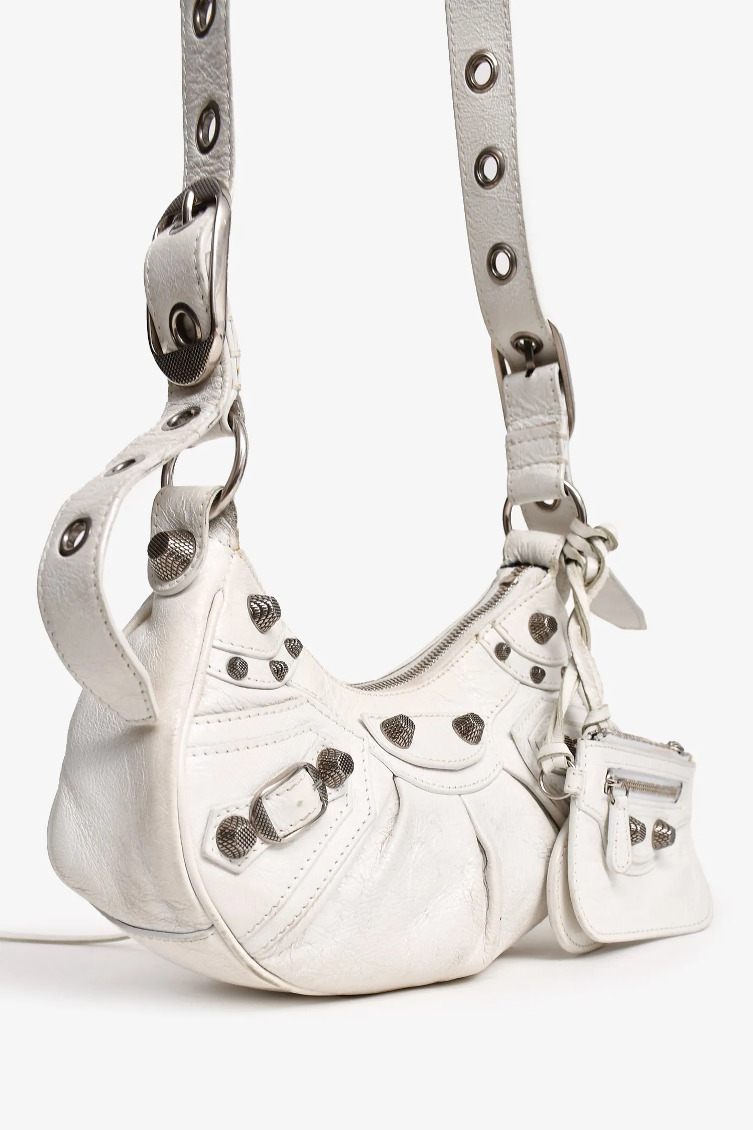 Balenciaga White Leather XS Le Cagole Crossbody Bag (As Is)