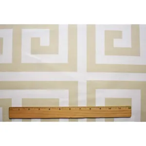 Beige/White Premier Greek-Key Maze Printed Canvas Decor Fabric