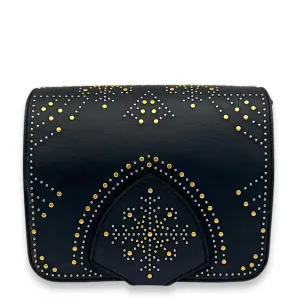 Birdie Studded Black Crossbody Bag in Calfskin, Mixed hardware