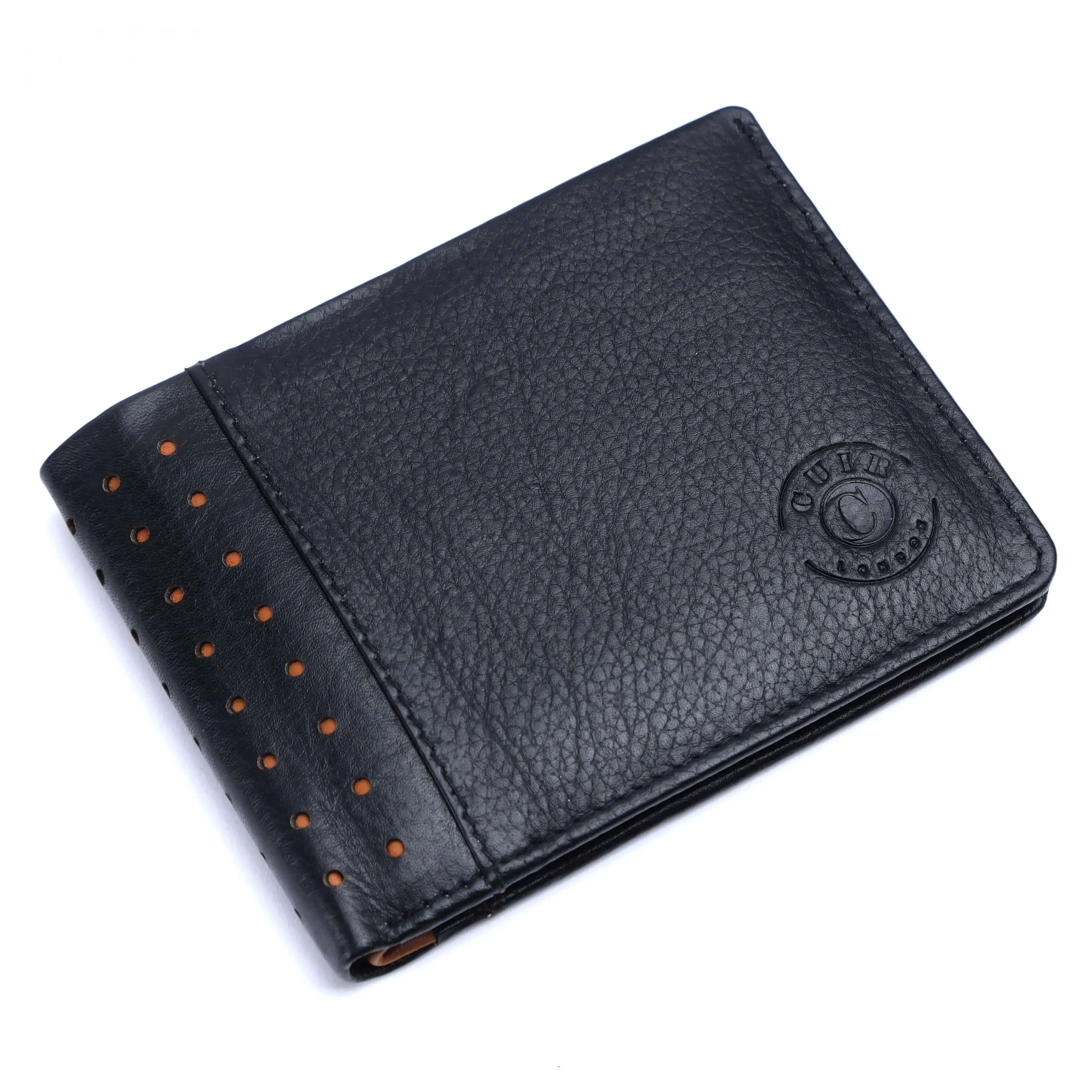 Black and Orange RFID Bifold Wallet for Men: Secure and Stylish (11.5x9 cm)