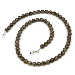 Brown Snowflake Obsidian 6mm Smooth Rounds Necklace with Sterling Silver Trigger Clasp