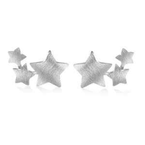 Brushed Three Stars Silver Stud Earrings for Women