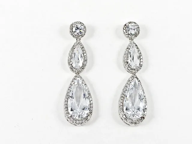 Classic Elegant 3 Row Multi Shape CZ Brass Dangle Brass Earrings