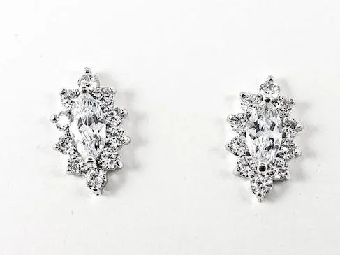 Classic Marquise Diamond Shape CZ Stud Brass Earrings