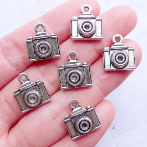 CLEARANCE Silver Camera Charms | SLR Film Camera Pendant | Photo Charm | Photography Jewellery | Gift for Photographer (6pcs / Tibetan Silver / 13mm x 14mm)