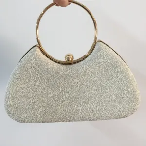 Cream Gretal lace evening clutch bag