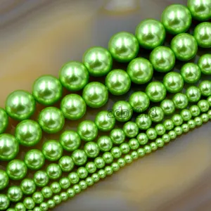 Czech Light Green Satin Luster Glass Pearl Round Beads on a 15.5" Strand