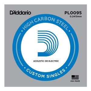 D'Addario PL009-5 5-Pack Plain Steel Single Strings for Acoustic or Electric Guitar (.009)