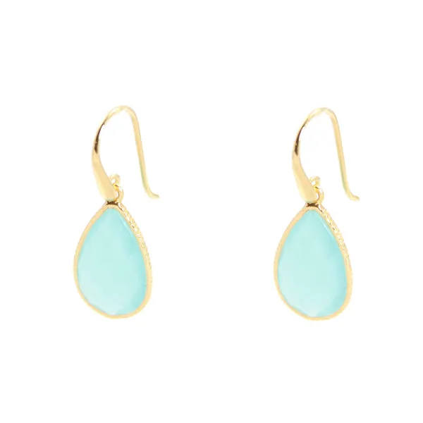 Earrings - Drop Framed Chalcedony Gold Plated Sterling Silver