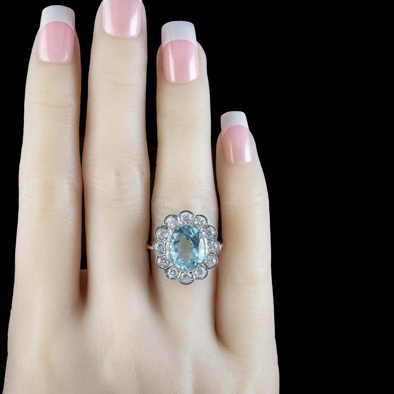 Edwardian Style Blue Topaz Cz Flower Cluster Ring 5ct Topaz