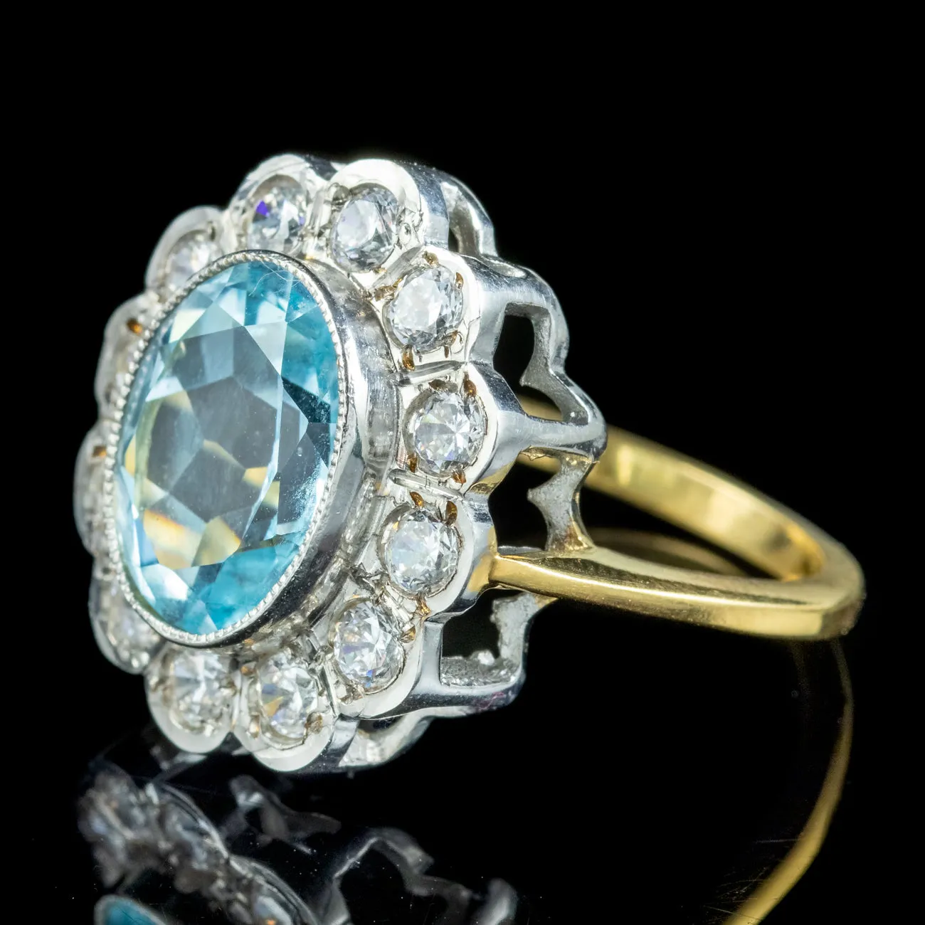 Edwardian Style Blue Topaz Cz Flower Cluster Ring 5ct Topaz