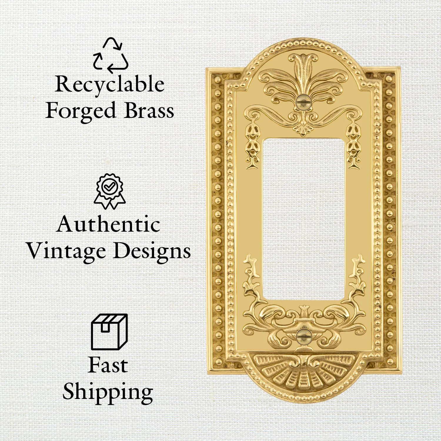 Egg & Dart Switch Plate with Double Outlet in Antique Brass