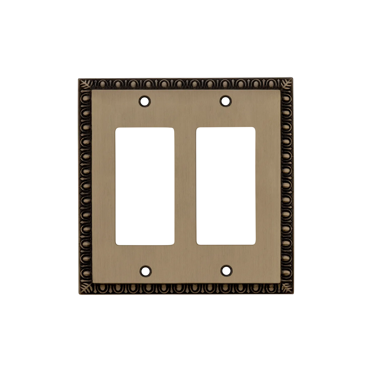 Egg & Dart Switch Plate with Double Rocker in Antique Brass